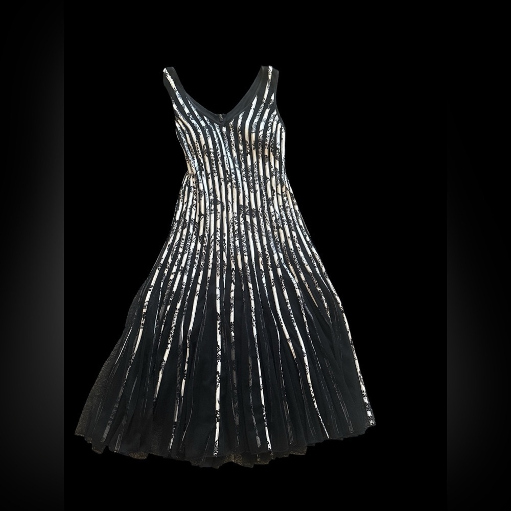 Chic Black and Silver Striped Midi Dress